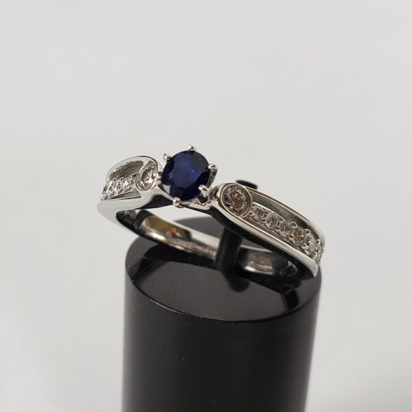 14k White Gold .78ctw Natural Blue Sapphire D/E/F VS Diamond Unique Ring - Image 3