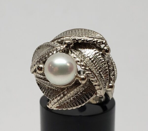 14k White Gold 7mm Pearl Leaf Plant Palm Leaves Nature Ring Hallmark Happiness - Image 3