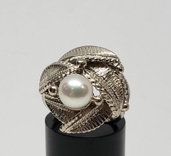 14k White Gold 7mm Pearl Leaf Plant Palm Leaves Nature Ring Hallmark Happiness - Image 4