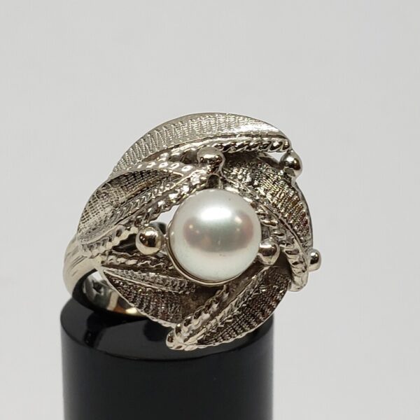 14k White Gold 7mm Pearl Leaf Plant Palm Leaves Nature Ring Hallmark Happiness - Image 5