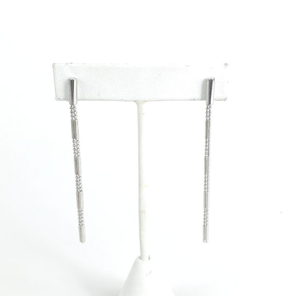 14k White Gold Bead Bar Chandelier Drop Dangle Dangling Stud Earrings 2 5/8'' - Image 3