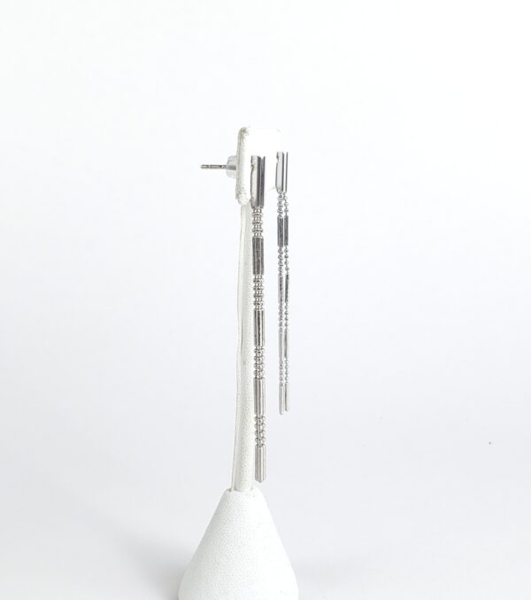 14k White Gold Bead Bar Chandelier Drop Dangle Dangling Stud Earrings 2 5/8'' - Image 5