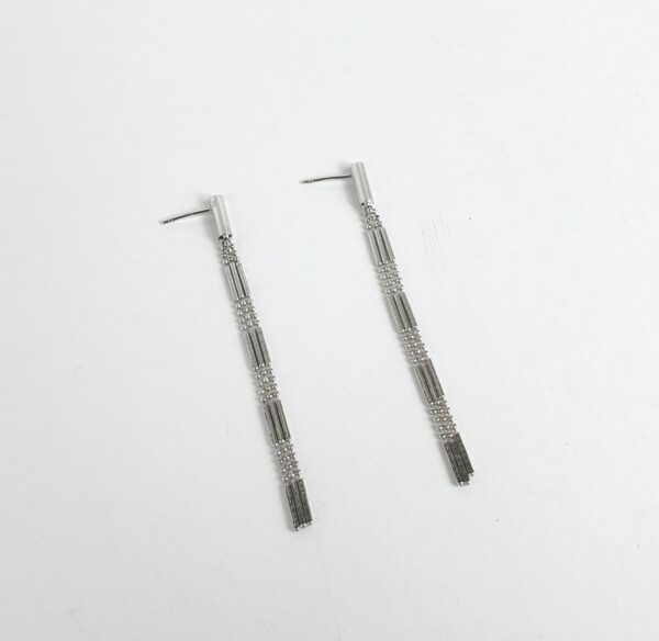 14k White Gold Bead Bar Chandelier Drop Dangle Dangling Stud Earrings 2 5/8'' - Image 6
