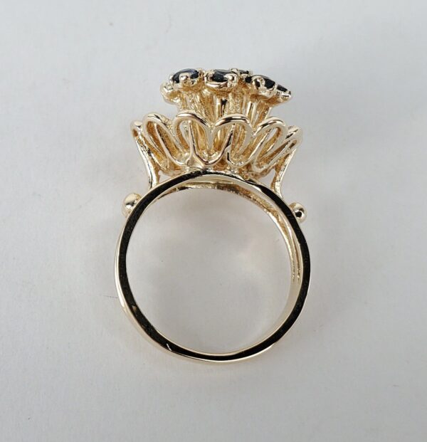 14k Yellow Gold 1.08ctw Blue Sapphire Cluster Flower Floral Cocktail Ring 5'' - Image 11