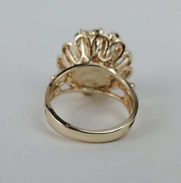 14k Yellow Gold 1.08ctw Blue Sapphire Cluster Flower Floral Cocktail Ring 5'' - Image 13