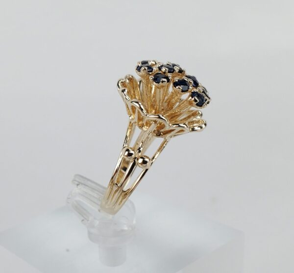14k Yellow Gold 1.08ctw Blue Sapphire Cluster Flower Floral Cocktail Ring 5'' - Image 8