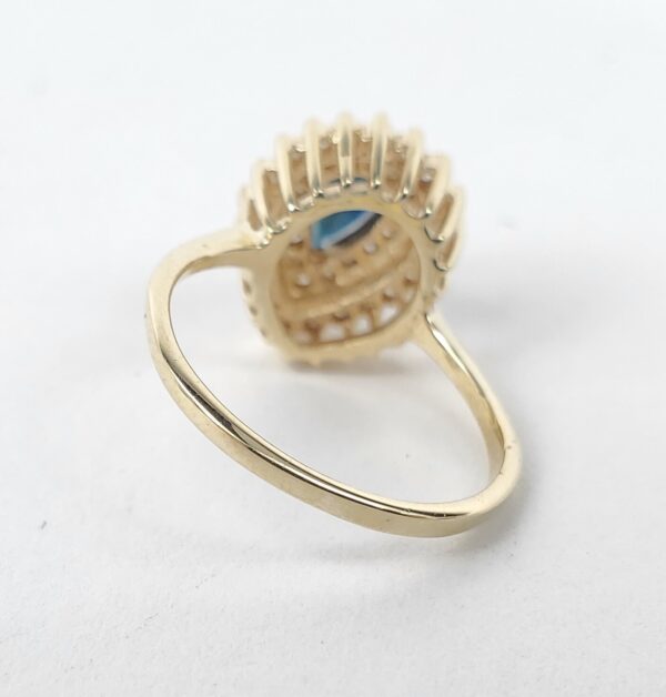14k Yellow Gold 1.12ctw Pear Shape Blue Sapphire Diamond Double Halo Ring 6.75'' - Image 13
