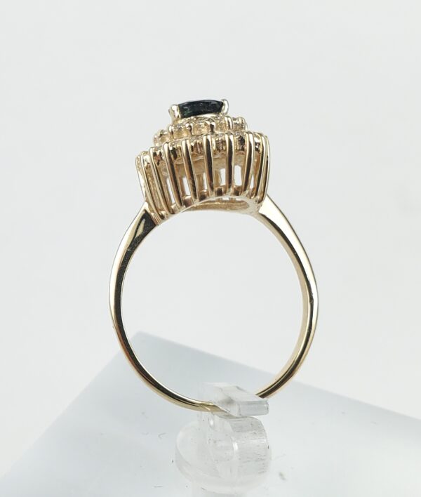 14k Yellow Gold 1.12ctw Pear Shape Blue Sapphire Diamond Double Halo Ring 6.75'' - Image 10