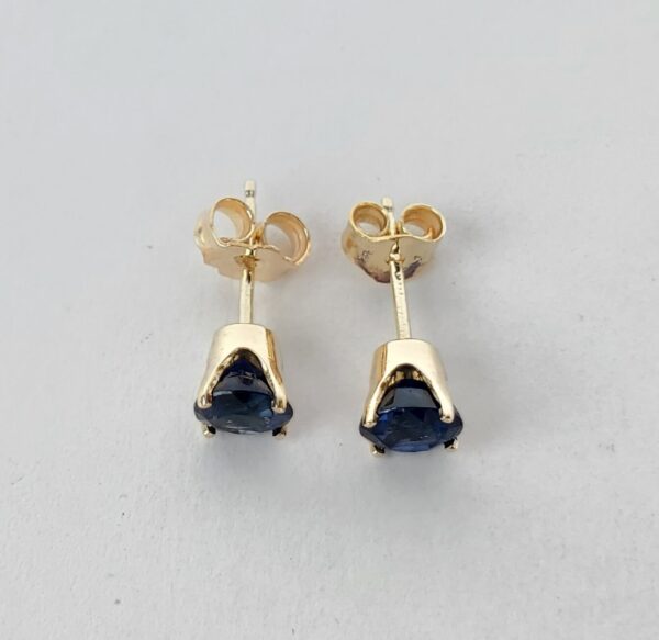 14k Yellow Gold 1.30ctw Round Brilliant Natural Blue Sapphire Stud Earrings - Image 7