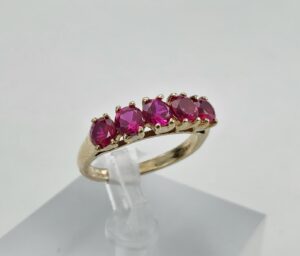 14k Yellow Gold 1.50ctw Lab Created Ruby 5 Stone Band Ring 6'' Sizable