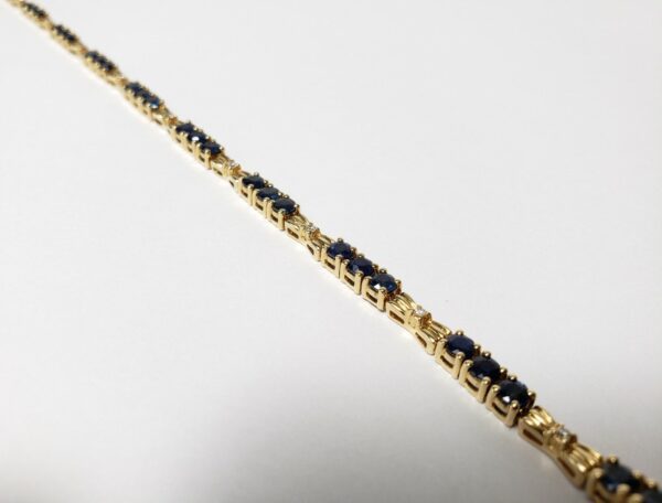 14k Yellow Gold 1.60ctw Natural Blue Sapphire Diamond Bow Bracelet 7 1/2'' - Image 3