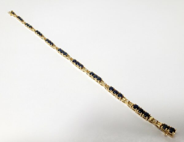 14k Yellow Gold 1.60ctw Natural Blue Sapphire Diamond Bow Bracelet 7 1/2'' - Image 6