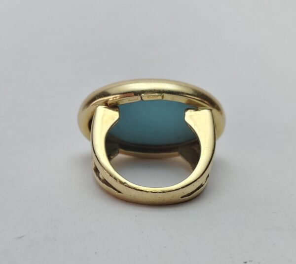 14k Yellow Gold 20ctw Large Natural Turquoise Solitaire Cocktail Band Ring 5.25' - Image 11