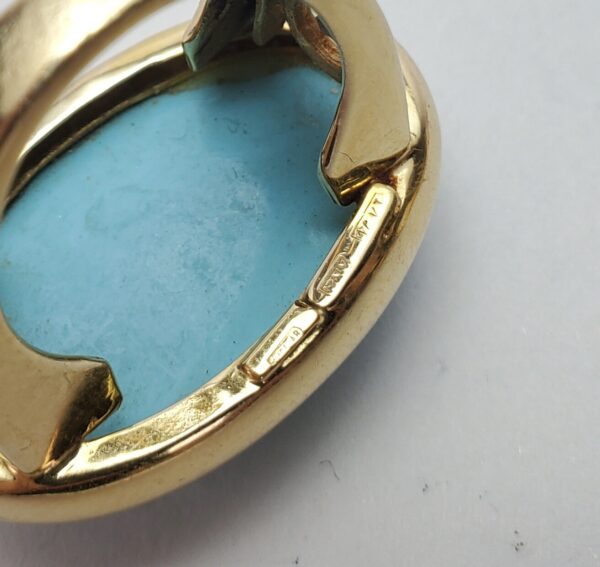 14k Yellow Gold 20ctw Large Natural Turquoise Solitaire Cocktail Band Ring 5.25' - Image 12