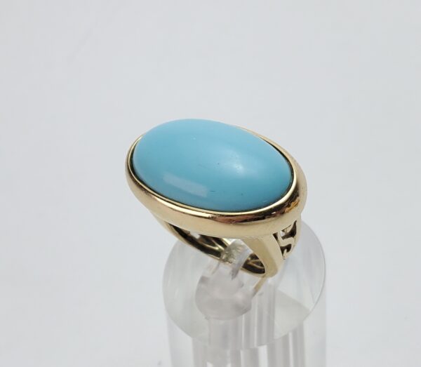 14k Yellow Gold 20ctw Large Natural Turquoise Solitaire Cocktail Band Ring 5.25' - Image 3
