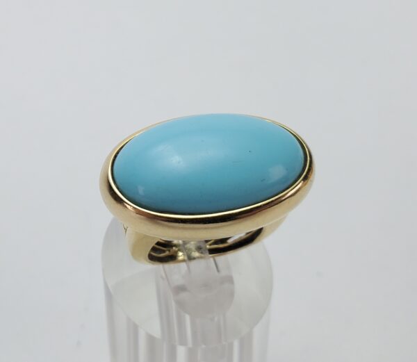 14k Yellow Gold 20ctw Large Natural Turquoise Solitaire Cocktail Band Ring 5.25' - Image 4