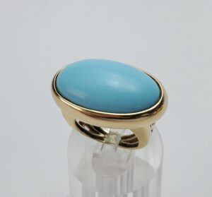 14k Yellow Gold 20ctw Large Natural Turquoise Solitaire Cocktail Band Ring 5.25'