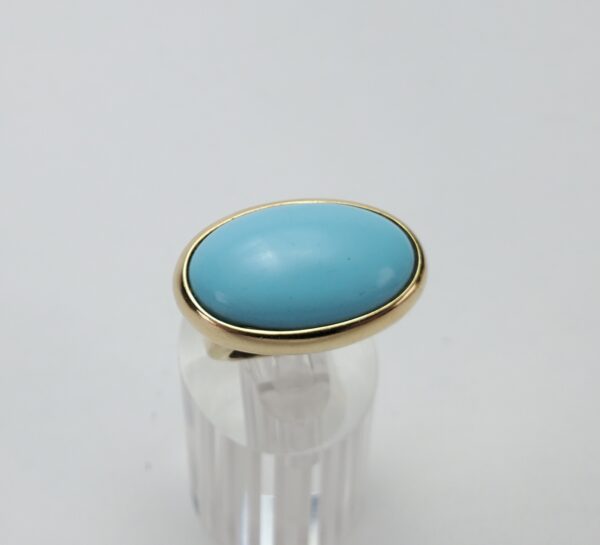14k Yellow Gold 20ctw Large Natural Turquoise Solitaire Cocktail Band Ring 5.25' - Image 5