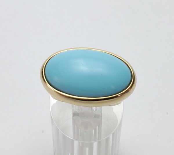 14k Yellow Gold 20ctw Large Natural Turquoise Solitaire Cocktail Band Ring 5.25' - Image 6