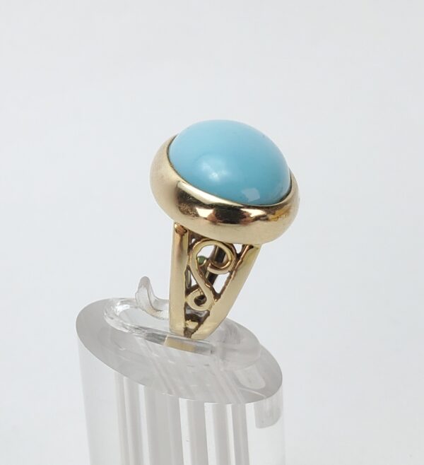 14k Yellow Gold 20ctw Large Natural Turquoise Solitaire Cocktail Band Ring 5.25' - Image 7