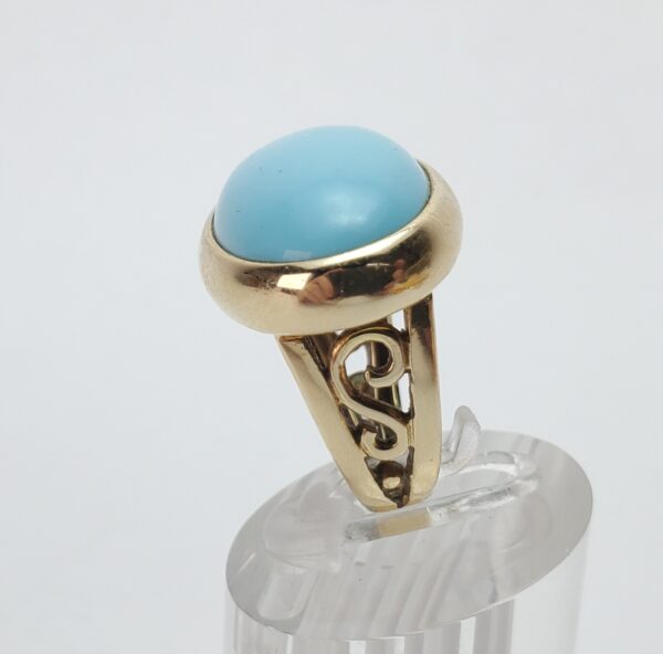 14k Yellow Gold 20ctw Large Natural Turquoise Solitaire Cocktail Band Ring 5.25' - Image 8