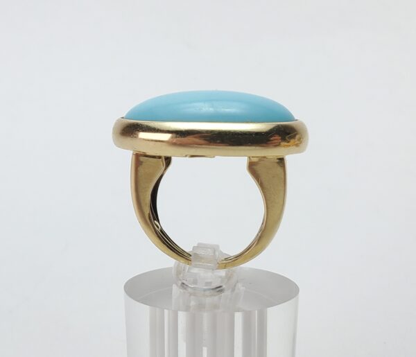 14k Yellow Gold 20ctw Large Natural Turquoise Solitaire Cocktail Band Ring 5.25' - Image 9