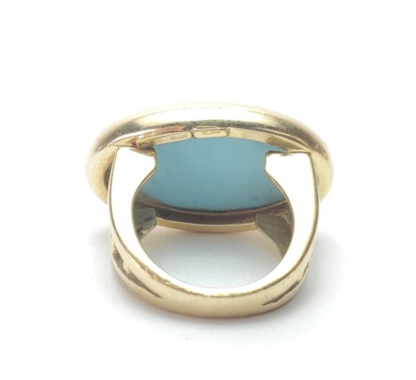 14k Yellow Gold 20ctw Large Natural Turquoise Solitaire Cocktail Band Ring 5.25' - Image 10