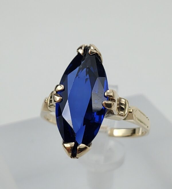 14k Yellow Gold 2.50ctw Lab Grown Marquise Cut Blue Sapphire Solitaire Ring - Image 4