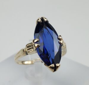 14k Yellow Gold 2.50ctw Lab Grown Marquise Cut Blue Sapphire Solitaire Ring