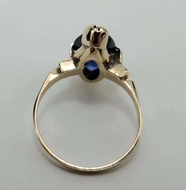 14k Yellow Gold 2.50ctw Lab Grown Marquise Cut Blue Sapphire Solitaire Ring - Image 8