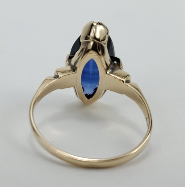14k Yellow Gold 2.50ctw Lab Grown Marquise Cut Blue Sapphire Solitaire Ring - Image 9