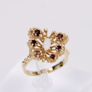 14k Yellow Gold .35c Natural Garnet Opal Open Work Butterfly Ring