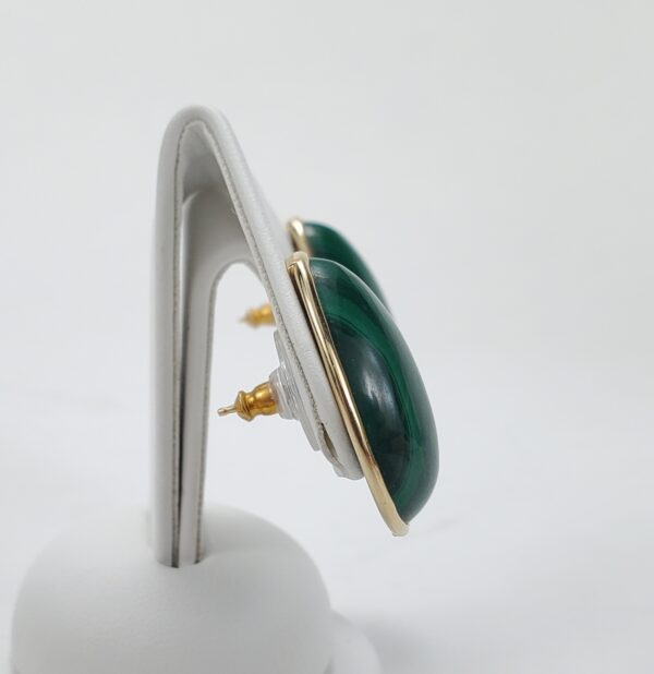 14k Yellow Gold 50.00ctw Bezel Set Malachite Pear Shape Cabochon Stud Earrings - Image 5