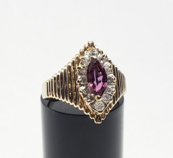 14k Yellow Gold .75ctw Natural Ruby Diamond Halo Cocktail Ribbed Cluster Ring - Image 3