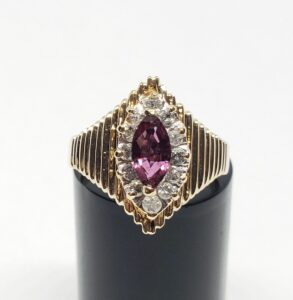 14k Yellow Gold .75ctw Natural Ruby Diamond Halo Cocktail Ribbed Cluster Ring