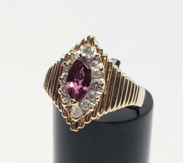 14k Yellow Gold .75ctw Natural Ruby Diamond Halo Cocktail Ribbed Cluster Ring - Image 4