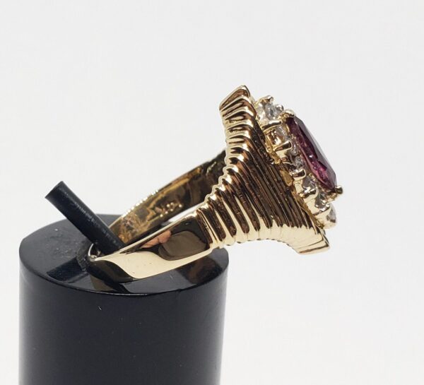 14k Yellow Gold .75ctw Natural Ruby Diamond Halo Cocktail Ribbed Cluster Ring - Image 5