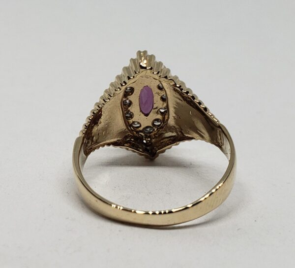 14k Yellow Gold .75ctw Natural Ruby Diamond Halo Cocktail Ribbed Cluster Ring - Image 6