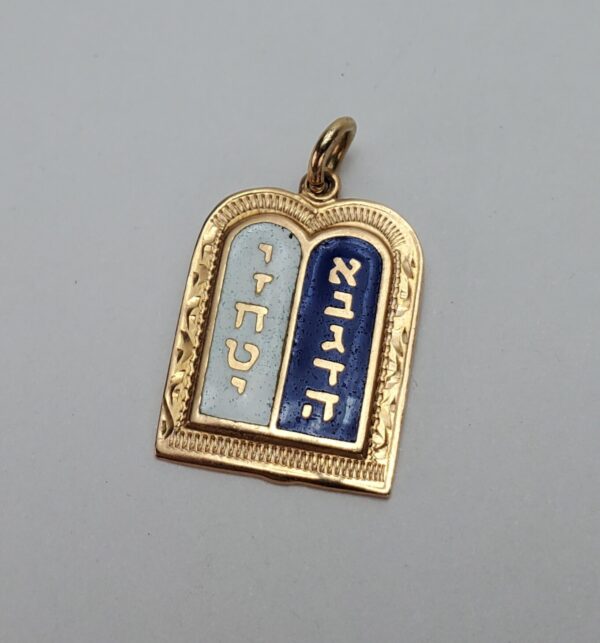 14k Yellow Gold Enamel 10 Ten Commandments Tablets Dangle Dangling Drop Pendant - Image 5