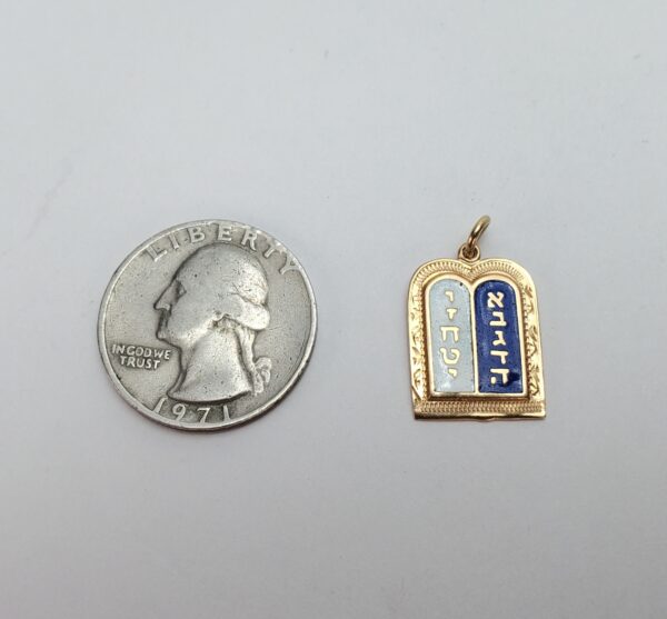 14k Yellow Gold Enamel 10 Ten Commandments Tablets Dangle Dangling Drop Pendant - Image 8
