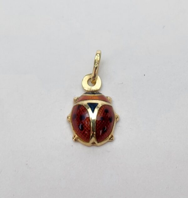 14k Yellow Gold Enamel Ladybug Charm Drop Pendant 3/4'' - Image 3