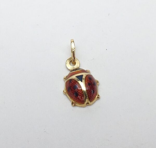 14k Yellow Gold Enamel Ladybug Charm Drop Pendant 3/4'' - Image 4