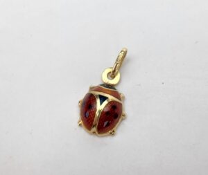 14k Yellow Gold Enamel Ladybug Charm Drop Pendant 3/4''