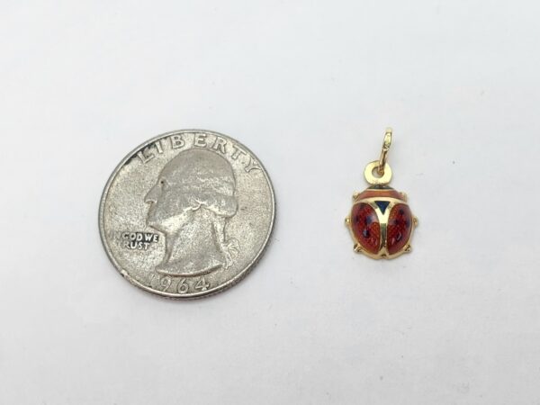 14k Yellow Gold Enamel Ladybug Charm Drop Pendant 3/4'' - Image 7