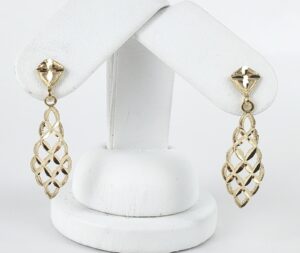 14k Yellow Gold Flower Floral Long Drop Dangle Stud Earrings 1 1/2''