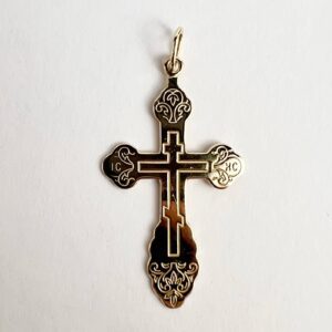14k Yellow Gold Kiev Russian Orthodox Cross Pendant 2''
