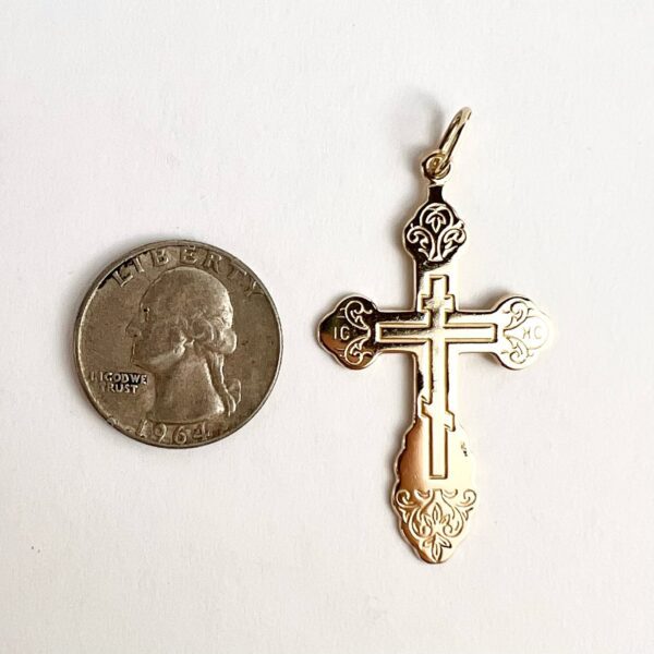 14k Yellow Gold Kiev Russian Orthodox Cross Pendant 2'' - Image 6