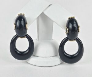 14k Yellow Gold Large Black Onyx Oval Dangle Dangling Stud Style Earrings 1 7/8'