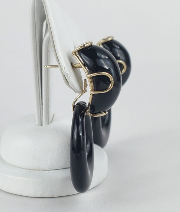14k Yellow Gold Large Black Onyx Oval Dangle Dangling Stud Style Earrings 1 7/8' - Image 5