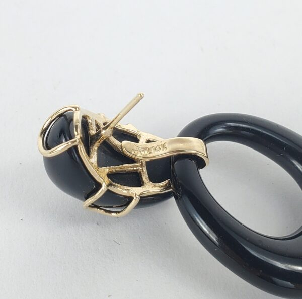 14k Yellow Gold Large Black Onyx Oval Dangle Dangling Stud Style Earrings 1 7/8' - Image 7